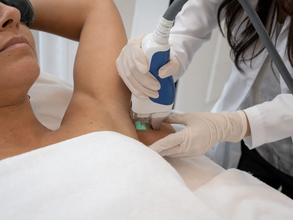 Médica de iki realizando una sesión de depilación láser con Splendor X en la clínica de Usaquén, Bogotá