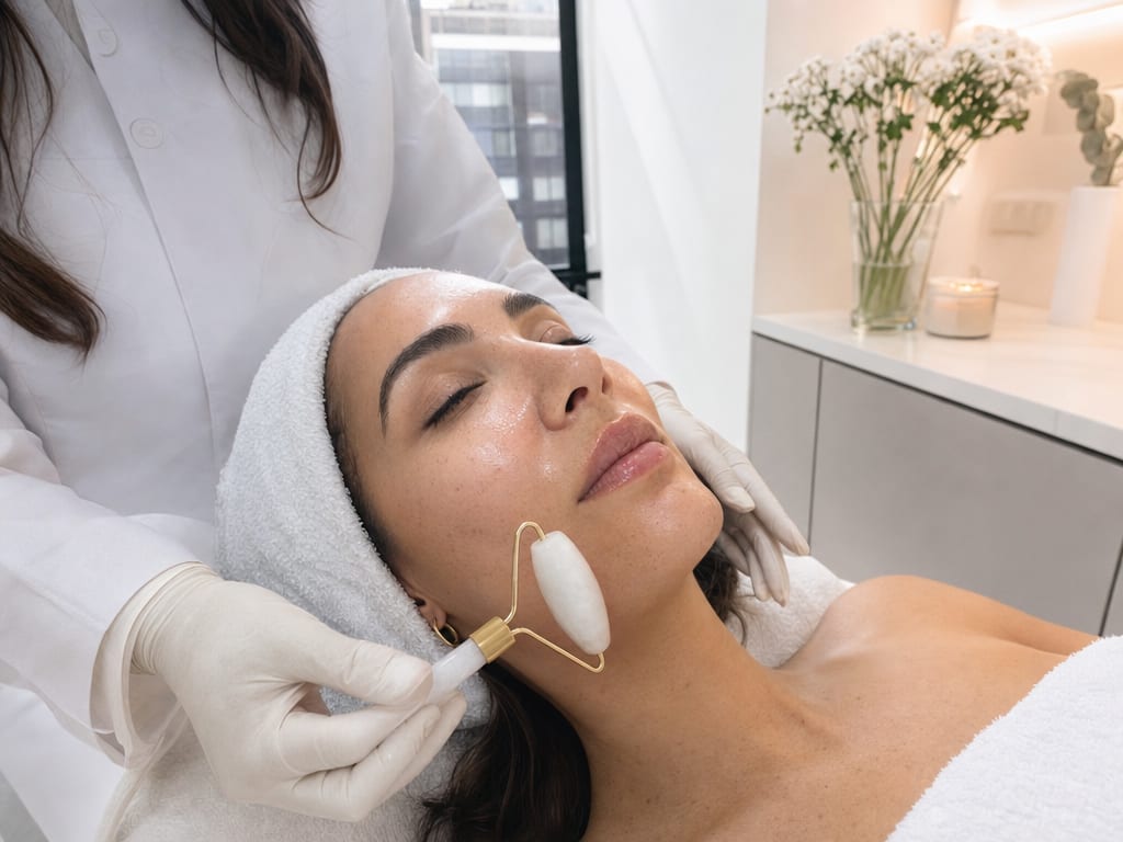 Médica realizando un facial con Hydrafacial a una paciente en iki Skin Experts, Usaquén