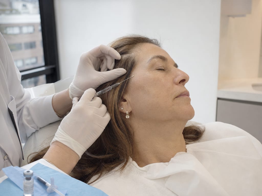 Médica de iki aplicando un bioestimulador de colágeno con cánula en el contorno mandibular de una paciente, en Bogotá