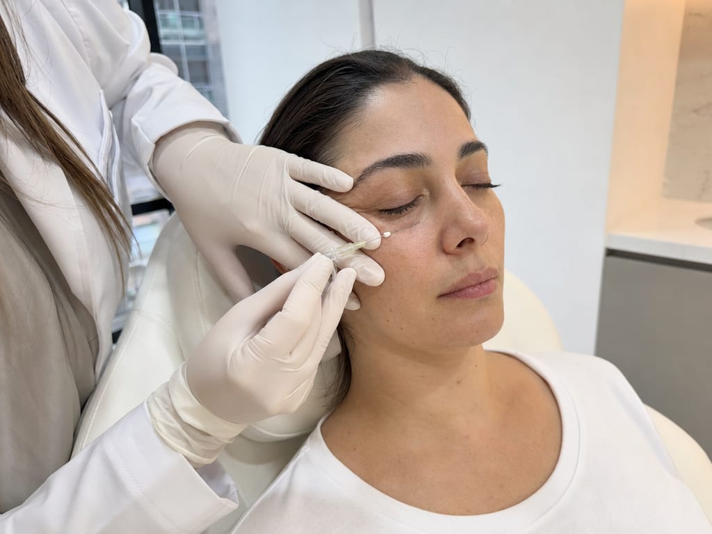 Médica aplicando ácido hialurónico con cánula a una paciente en iki Skin Experts, Usaquén