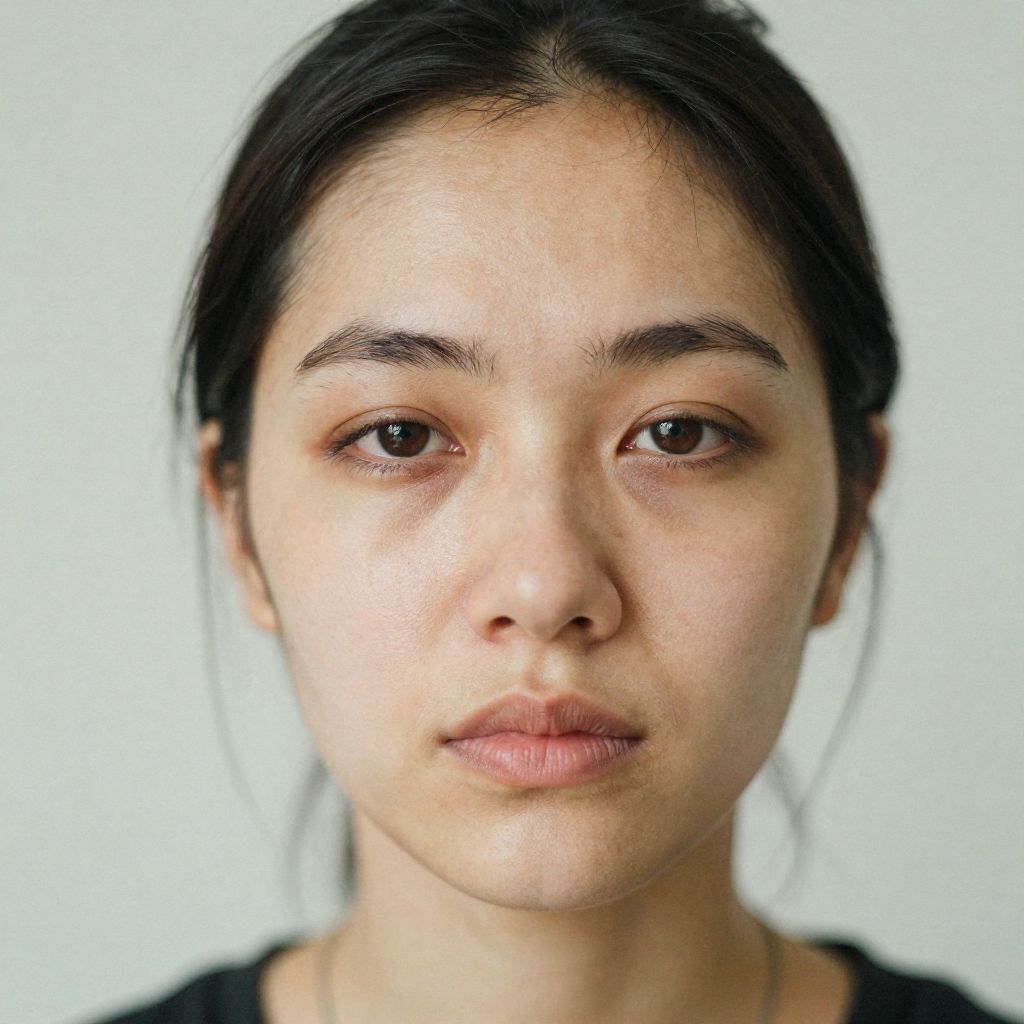 Mujer joven con ojeras oscuras marcadas bajo los ojos